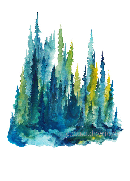 Lime Pines - Watercolor Art Print