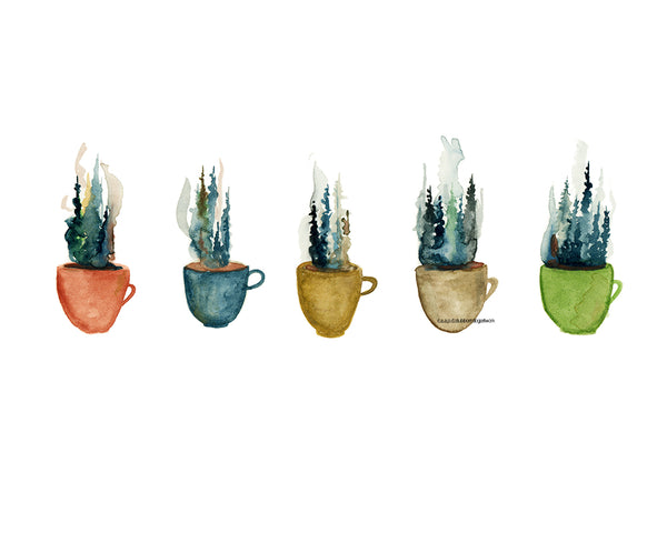 Mugs in a Row - Watercolor Art Print