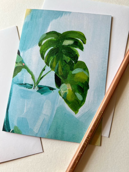 Monstera on Blue - Greeting Card