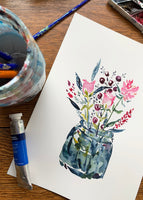 Rose Berry Bouquet - Watercolor Art Print