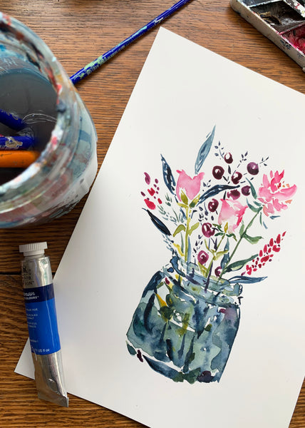 Rose Berry Bouquet - Watercolor Art Print