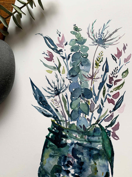 Sea Thistle Bouquet - Watercolor Art Print