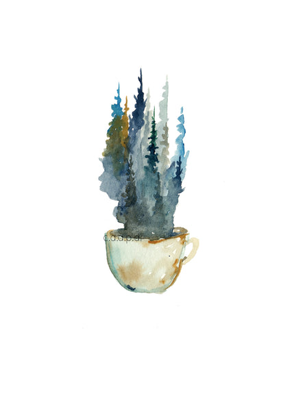 Pine Mug 1 - Taupe - Watercolor Art Print