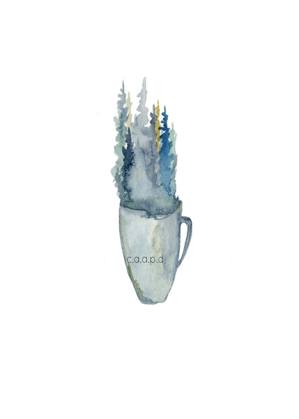 Pine Mug 2 - Blue - Watercolor Art Print