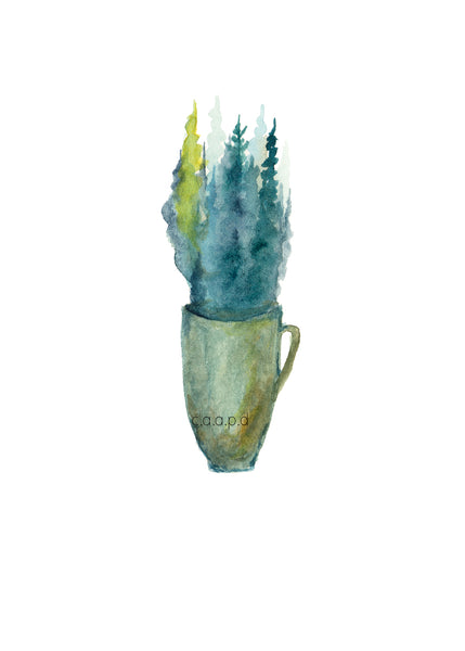 Pine Mug 3 - Olive - Watercolor Art Print