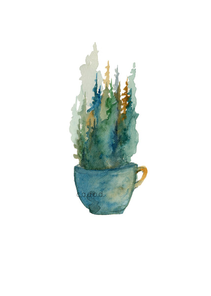 Pine Mug 4 - Green - Watercolor Art Print