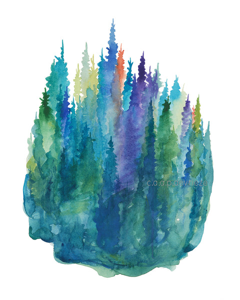Twilight Pines - Watercolor Art Print