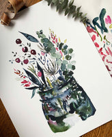 Winter Berry Bouquet - Watercolor Art Print